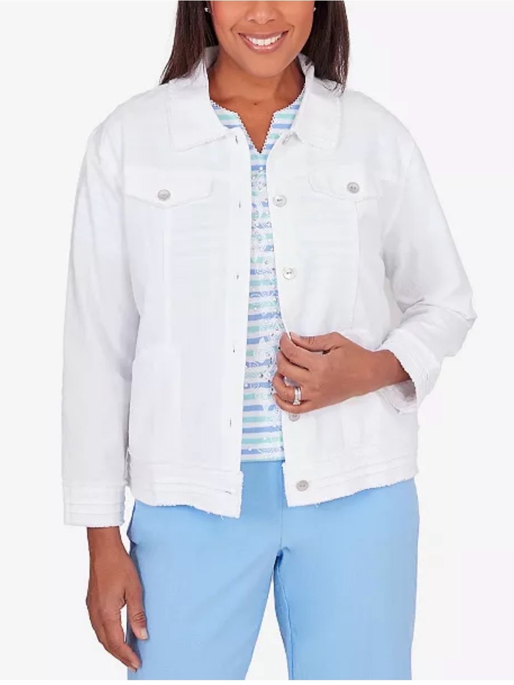 Alfred Dunner Classic White Denim Jacket -Size Large NWT